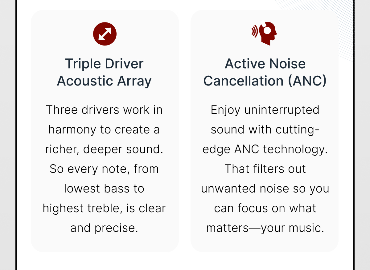 Triple Driver Acoustic Array - Active Noise Cancellation (ANC)